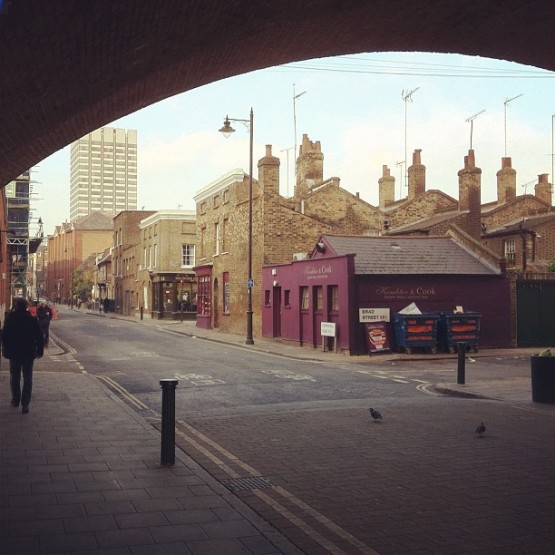 Under the railway bridge at Waterloo East looking North up Cornwall Street 